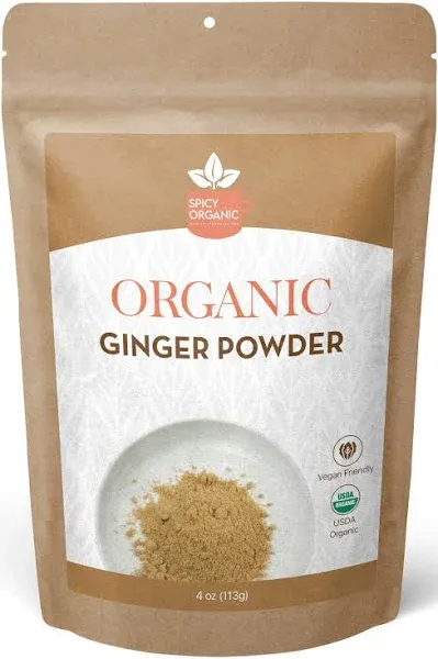 SPICY ORGANIC Ginger Root Powder – 4 oz. – Freshly Ground from Raw, Indian Ginger, Dried Spice for Baking, Beverages and Cooking - 100% Pure, USDA Certified Organic Ginger – Non-GMO & Kosher