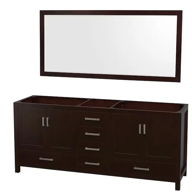 Wyndham Collection Sheffield 80-in Espresso with Brushed Chrome Trim Bathroom Vanity Base Cabinet without Top (Mirror Included)