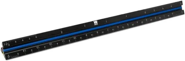 WEN ME333R 12-Inch Aluminum Triangular Architect Ruler with Laser-Etched Imperial Drafting Scales