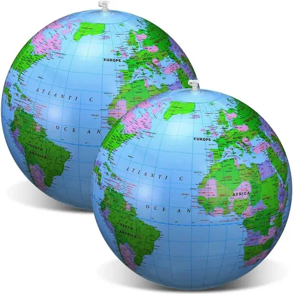 Pangda 2 Pack Inflatable Globe Blow up World Globe Beach Ball Globe for Party Bags, PVC Material