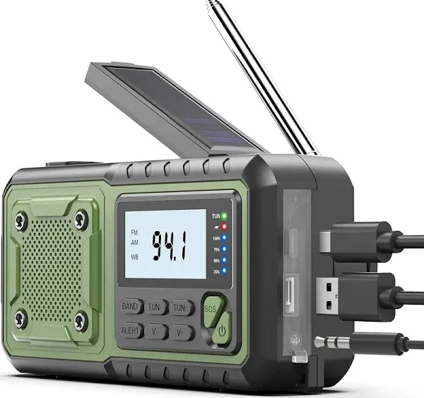 Crank Emergency Radio 5000mAh, Weather Radio, Solar Radios Battery green