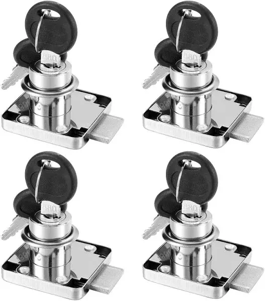 4 Pack Cabinet Drawer Locks with Keys, Keyed Alike Furniture Locker Lock, 3/4" 20mm Cylinder Cam Drawer Locks Chrome-Finish Zinc Alloy, Security cam Drawer Lock for Wardrobe Dresser Mailbox