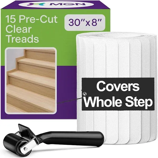 -Pack Clear Non-Slip Stair Treads for Wooden Steps 8&#034; x 30&#034; 15 Transparent