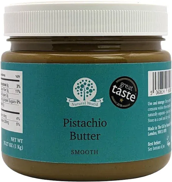 Nutural World - Smooth Pistachio Butter 6 oz (170g) - Great Taste Award Winner - Pure 100% Single Ingredient - Vegan, Kosher, Paleo Friendly