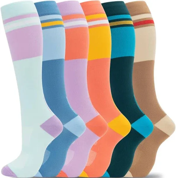 fenglaoda Compression Socks for Women Men Support Circulation 6 Pairs Socks For Nurse, Travel, Flight