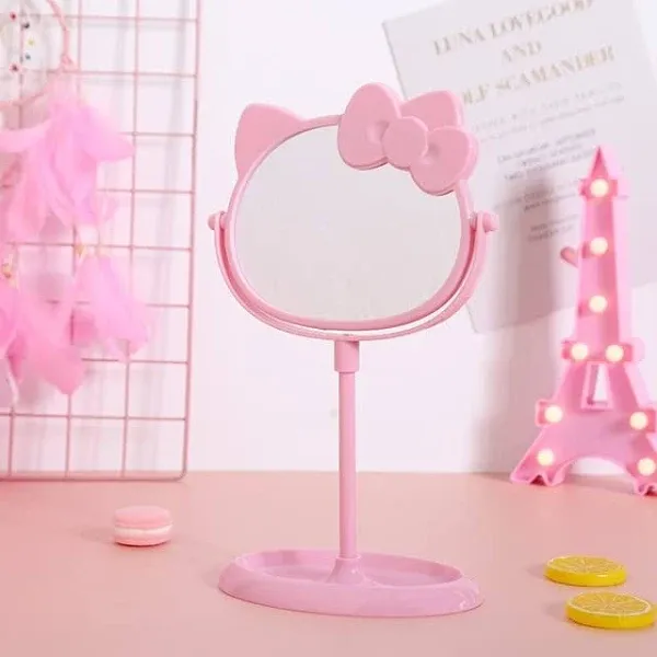 Hot Selling KT Kawaii Cat Head Modeling Makeup Mirror Multifunctional Rotating Double Sided Mirror Pink Bowknot Cosmetic Mirror