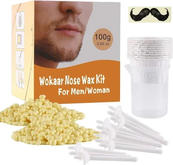 Wokaar Nose Wax Kit 100 g Wax 30 Applicators 15-20 Uses. Nose &amp; Ear Hair Remo...