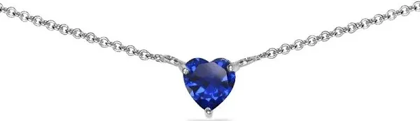 Dainty 7x7mm Heart Created Blue Sapphire Choker Necklace in Sterling Silver