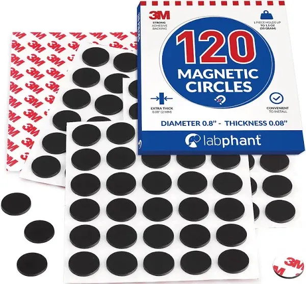 Magnetic Dots 120pcs - Round Magnets with Adhesive Backing, Circle Size Diameter 0.8’” x 0.08” on 4 Tape Sheets, with 3M Strong Adhesive Backing. Perfect for DIY, Art Projects, Industrial & Fridge