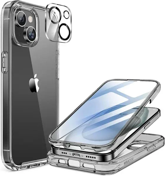 Miracase for iPhone 15 Case Full-Body Built-in Glass iPhone 15 6.1&#034; Clear