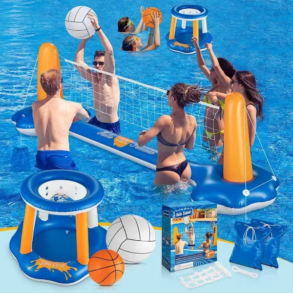 Pool Volleyball Set &amp; Basketball Hoop - 125&#039;&#039; Larger Pool Volleyball Net