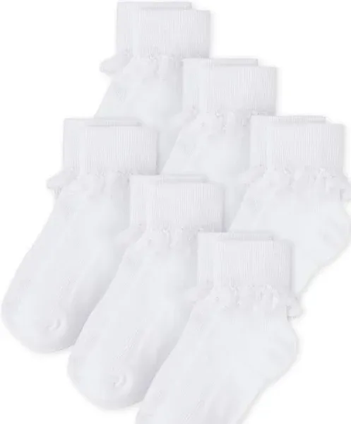 Girls Ruffle Turn Cuff Socks 6-Pack - White