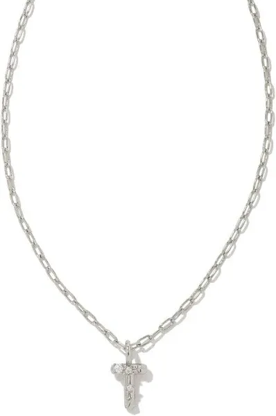 Letter B Silver Short Pendant Necklace in White Crystal - Kendra Scott