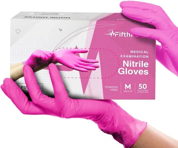 FifthPulse Nitrile Exam Latex Free & Powder Free Gloves - Box of 50 Gloves, Fuchsia