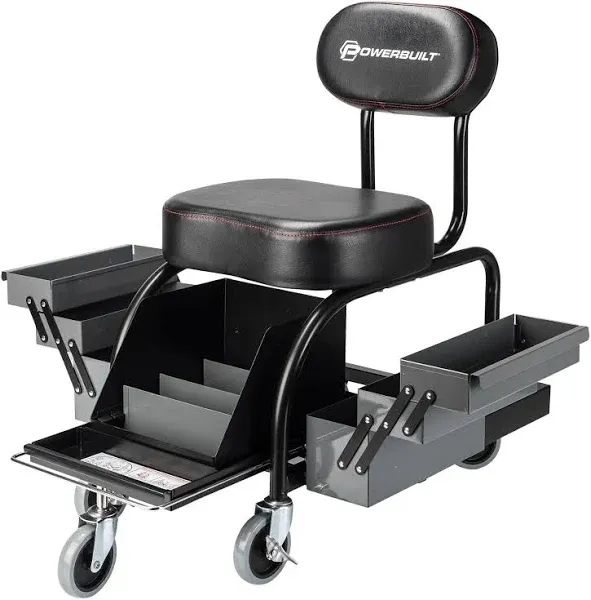 Powerbuilt Professional Shop Seat with Expandable Side Trays