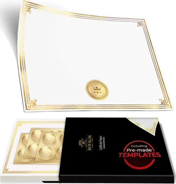 100 Professional Award Certificate Paper 8.5 x 11 with Seals, Gold Foil Borde...