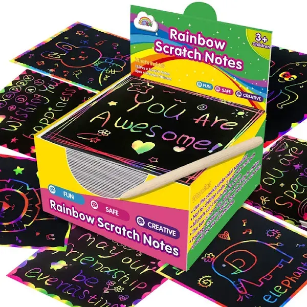 ZMLM Rainbow Scratch Mini Art Notes 125 Magic Scratch Paper Note Cards for Kids Toy Arts Crafts DIY Party Favor Supplies for Girls Boys Birthday