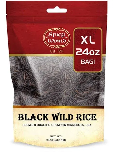 Premium Minnesota Grown Black Wild Rice 24oz Bag (1.5LB) Quality, All Natural