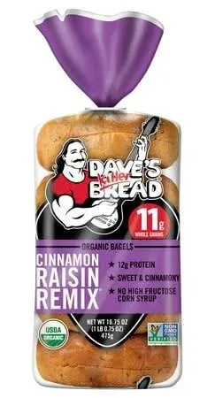 Dave's Killer Bread Organic Remix Bagels, Cinnamon-Raisin (1.05 lbs, 5 ct)