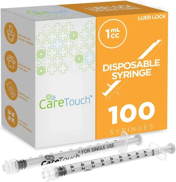 Care Touch CTSLL1-VC Syringe with Luer Lock Tip, 1ml, 100 Syringes