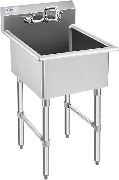 HALLY Commercial Stainless Steel Sink 1 Compartment NSF Prep & Utility Sink with 8" Faucet 18" L x 18" W x 12" D Bowl for Bar, Restaurant, Kitchen, Hotel and Home