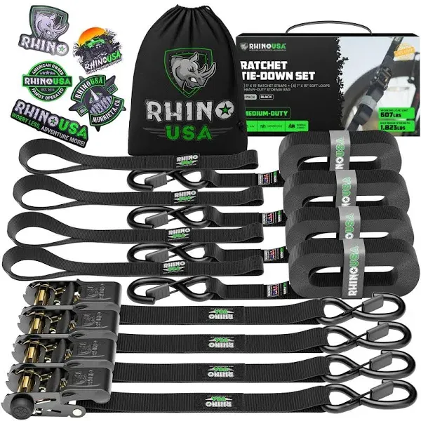 Rhino USA Ratchet Tie-Down Set 4-Pack