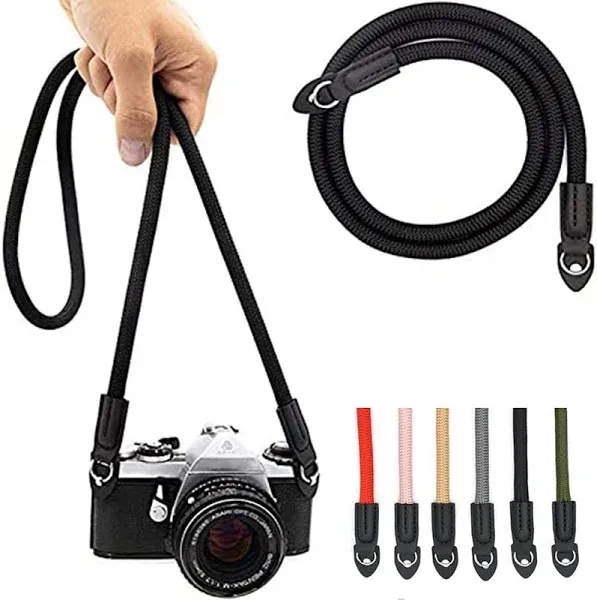 Camera Strap Vintage 100cm Nylon Climbing Rope Camera Neck Shoulder Strap for Micro Single and DSLR Camera.(Black)