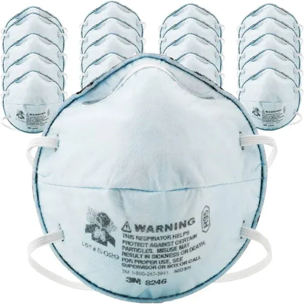 3M Particulate Respirator 8246, Pack of 20, R95, NIOSH APPROVED, with Nuisance Level Acid Gas Relief, Carbon Filter Layer, Collapse Resistant Shell, AG Reduction, Disposable