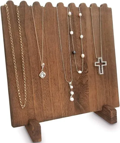 Wooden Plank Necklace Jewelry Display Stand for 8 Necklaces - Brown