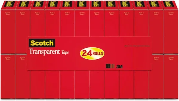 Scotch Transparent Tape, 3/4-Inch x 1000-Inch , 1-Inch Core, Clear, 24/Pack (MMM600K24)