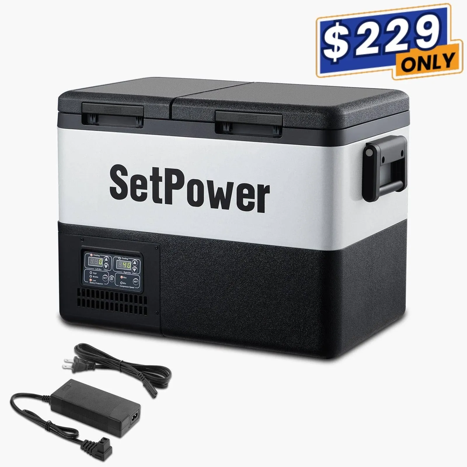 Setpower 37 Quart PT35 Dual Zone Portable 12V Compressor Fridge, PT35 with AC Adapter