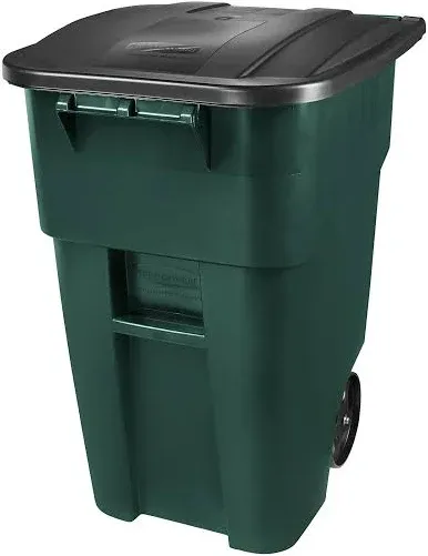 Rubbermaid Commercial Products BRUTE Rollout Heavy-Duty Wheeled Trash/Garbage Can, 50-Gallon, Dark Green, for Restaurants/Hospitals/Offices/Warehouses/Garage