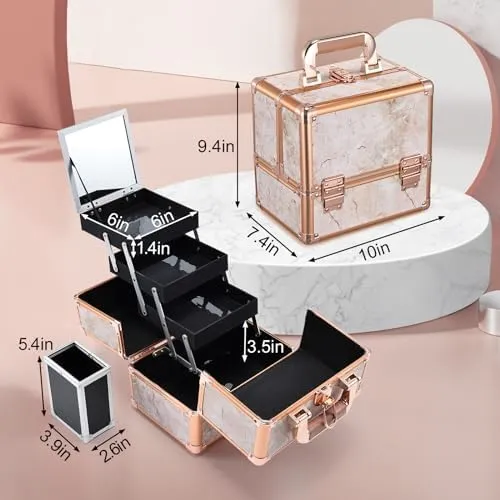 Costravio Makeup Box Cosmetic Train Case with Mirror Travel Organizer Cosmeti...