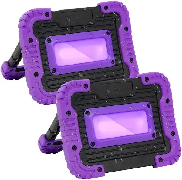 Rechargeable Black Light, Battery Powered Blacklight, Cordless 395nm Ultraviolet Flood Light for Neon Glow Party,Halloween,Body Painting,2 Packs