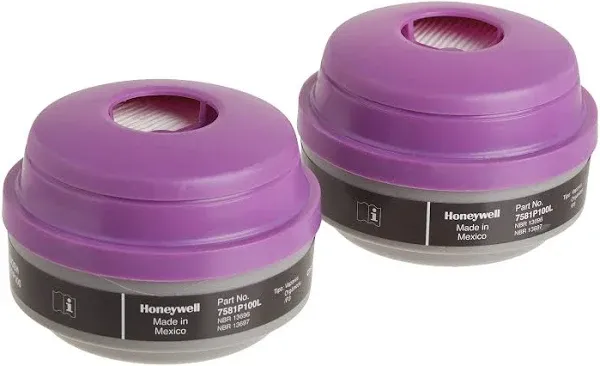 Honeywell 7581P100L Combo Organic Vapor and P100 Particulate Filter Cartridge,Pack of 2 Black/Magenta, 2.75 X 7 X 3.5