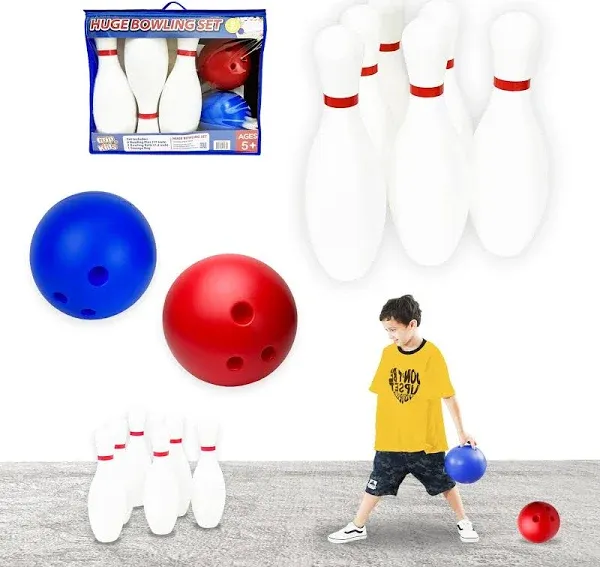 Grip Kids 17 inch Huge Bowling 6 Pins Set with Storage Bag