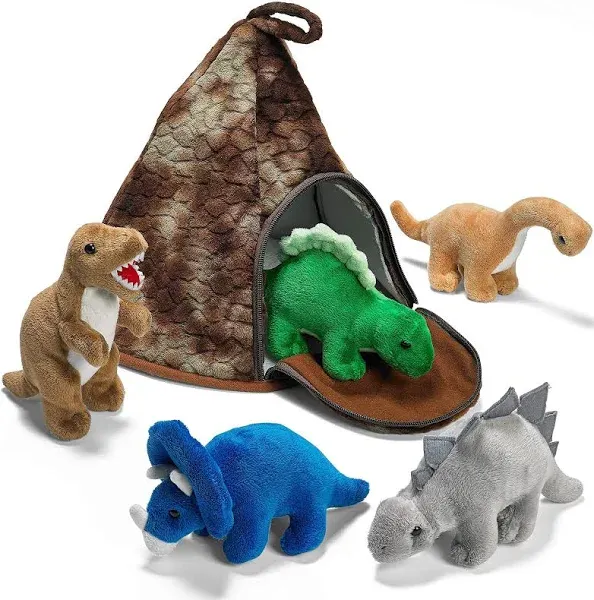 Vintage Pretex Dinosaur Jurassic plush Cave with 3 Stuffed Animal Dinosaurs 