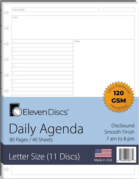 Eleven Discs Letter Size Daily Agenda Sheets