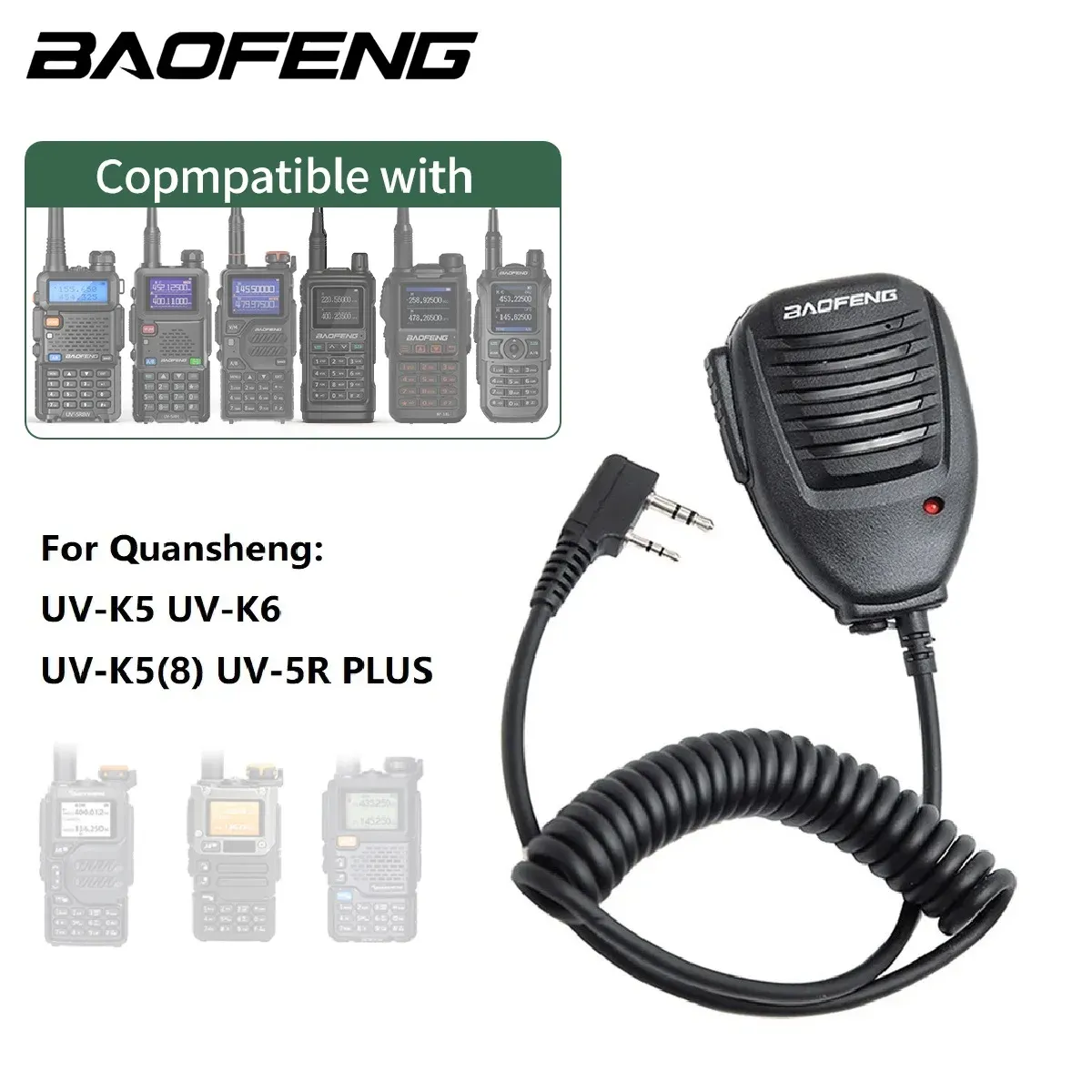 BAOFENG Microphone Accessories for Ham Radio Police Walkie Talkie Speaker Mic for UV-5R BF-F8HP5RM UV-21R K5PLUS GM-15 Pro UV-5G Plus GM-5RH TIDRADIO TD-H3 TD-H8 Quansheng UV-K5 (Black-1Pack+Headset)