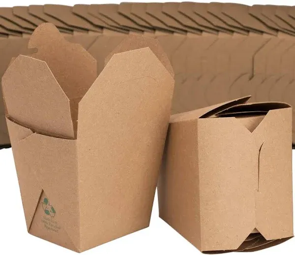 100% Recyclable 16oz Brown Chinese Take Out Boxes 50pk. Leakproof Greaseproof To-Go Containers For Restaurant Event Parties Food Service. Best Value Bulk Pack Microwaveable and Stackable Meal Pails.