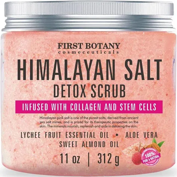 Himalayan Salt Body Scrub with Collagen and Stem Cells - Natural Exfoliating Salt Scrub & Body and Face Souffle Helps with Moisturizing Skin, Acne, C