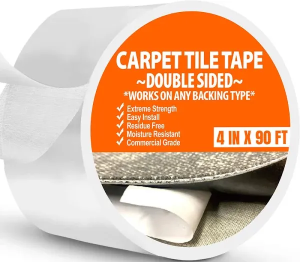 Carpet Tape Double Sided Heavy Duty Wide 4inx90ft Rug Gripper Indoor Outdoor Grip Tapes for Area Rugs on Hardwood Vinyl Concrete Wood Turf Floor Adhesive Two Sided Stick for Carpeting