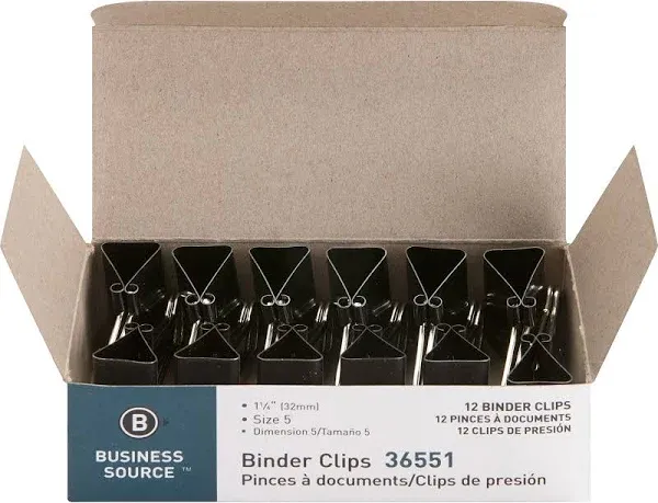 Business Source Fold-Back Binder Clips, Black, Medium (36551)