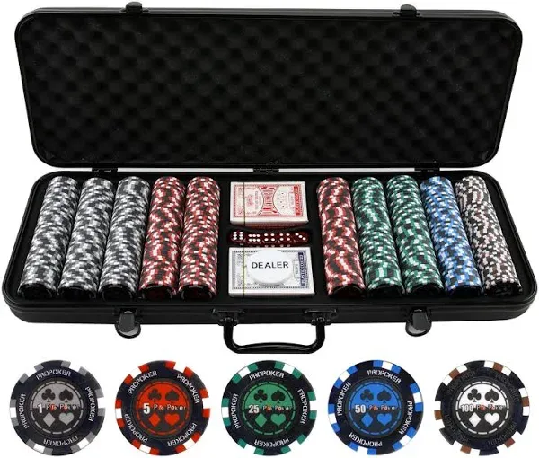 500pc Poker Chips - Pro Poker Clay Poker Chip Set - Casino Quality Clay Poker Chips with Denomination Numbers for Texas Holdem - New Upgraded Poker Chip Case - Poker Chips Set