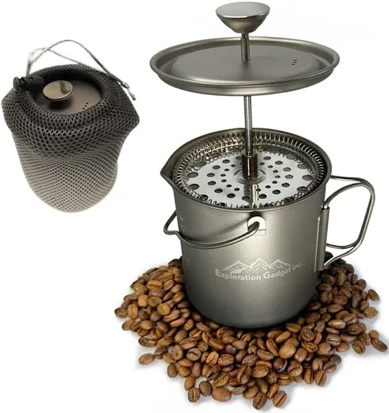 Titanium Camping Coffee Maker use as French Press, Coffee Pot, Titanium Cup, Tea Pot, Camping Cookware