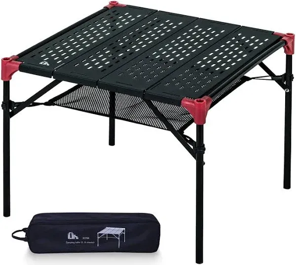 iClimb Extendable Folding Table Large Tabletop Area Ultralight Compact with Hollow Out Tabletop and Carry Bag for Camping Backpacking Beach Concert BBQ Party, Three Size (Black - S)