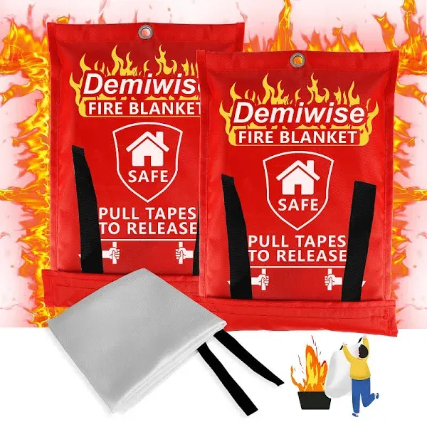 2-Pack Fire Blanket - Thick Fire Blanket Fire Suppression Blanket - Fire Blankets Emergency for People - Fire Safety Blanket with Emergency Whistles - Fireblanket for Kitchen, Home