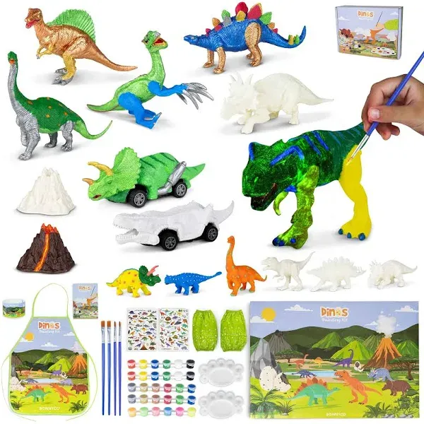 BONNYCO Dinosaur Toys for Kids Painting Kit 16 Figurines Kids Crafts K