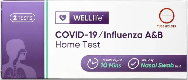 WELLlife COVID-19/Influenza A&B Home Test, Flu and Covid Home Test, Test for Flu A,Flu B and Covid in 10 Minutes with Non-invasive Nasal Swab, FDA EUA Authorized -[2 Tests]