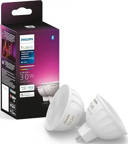 Philips Hue MR16 Smart LED Bulb White and Color Ambiance (2 Pack)